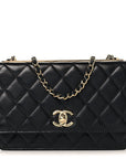 Lambskin Quilted Trendy CC Wallet On Chain WOC Black