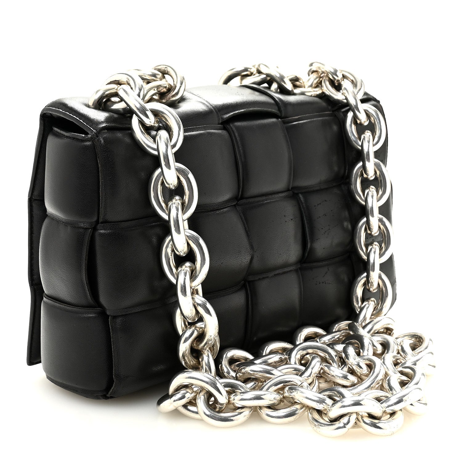 Lambskin Maxi Intreccio Padded Chain Cassette Crossbody Bag Black