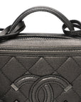 Metallic Caviar Quilted Small CC Filigree Vanity Case Dark Silver