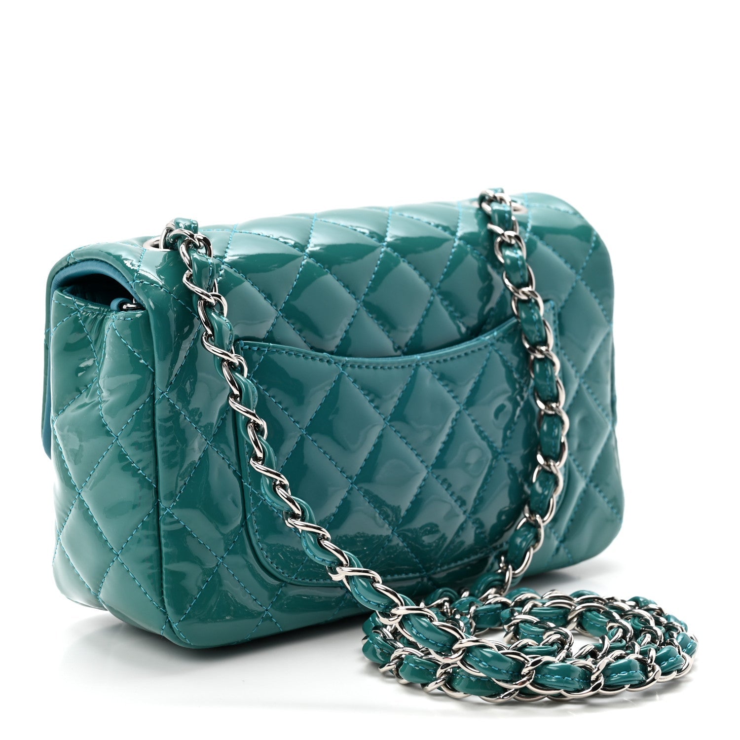 Patent Quilted Mini Rectangular Flap Turquoise