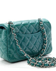 Patent Quilted Mini Rectangular Flap Turquoise