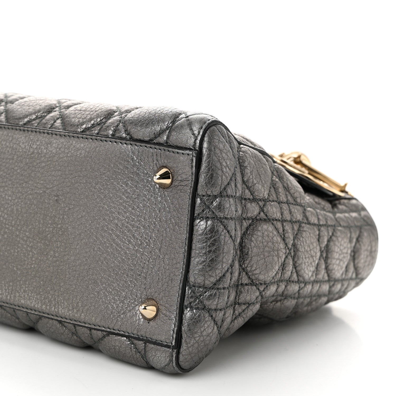 Metallic Grained Calfskin Cannage Medium Supple Lady D1OR Steel
