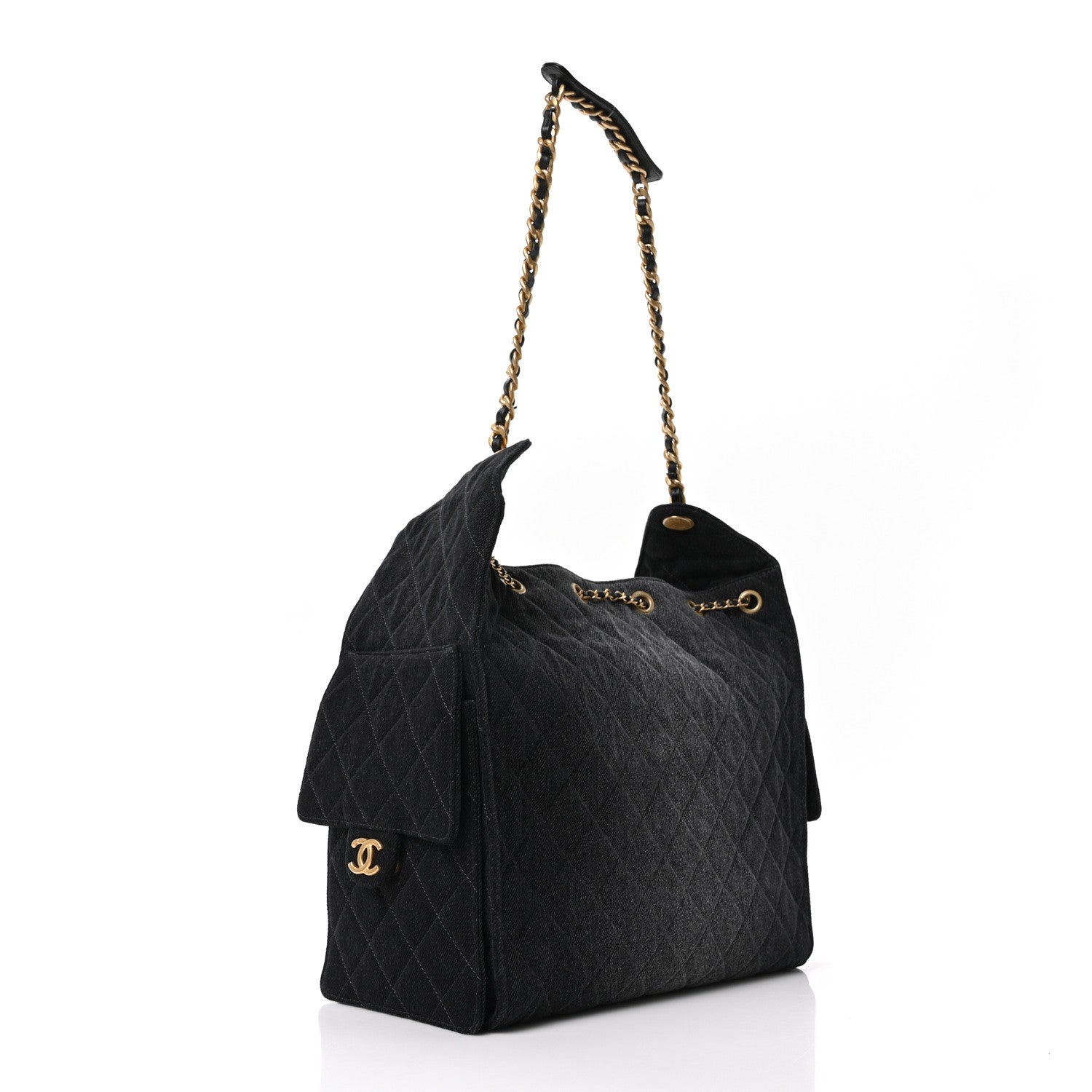 Washed Denim Quilted Medium CHNL 25 Handbag Black