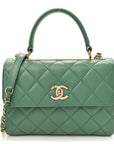 Lambskin Quilted Small Trendy CC Flap Dual Handle Bag Light Green