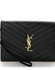 Grain De Poudre Matelasse Chevron Monogram Envelope Clutch Black