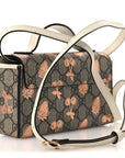 GG Supreme Monogram Berry Textured Dollar Calfskin Mini Padlock Top Handle Shoulder Bag Beige Ebony Light Copper Mystic White
