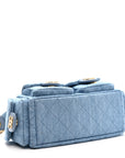 Washed Denim Quilted Large Trendy Pockets Hobo Blue