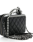 Caviar Quilted Striped Small CC Filigree Vanity Case Black White