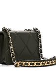 Lambskin Quilted CHNL 19 Wallet On Chain WOC Dark Green