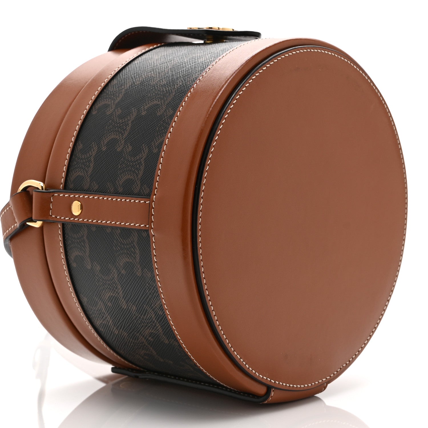 Calfskin Triomphe Canvas Medium Tambour Bag Tan