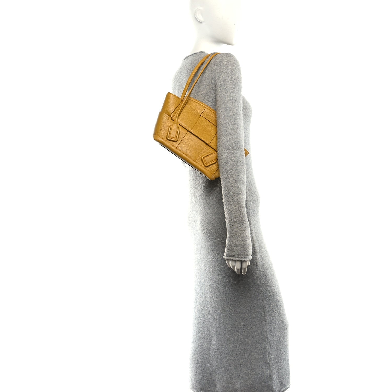 Grained Calfskin Maxi Intrecciato Medium Arco Mustard Yellow