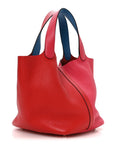 Taurillon Clemence Casaque Picotin Lock 22 MM Rouge De Coeur Rose Extreme Bleu Zanzibar