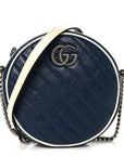 Azalea Calfskin Matelasse Diagonal Mini Torchon GG Marmont Round Shoulder Bag Blue Agata Mystic White
