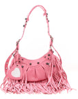 Agneau Arena Le Cagole Fringe Shoulder Bag XS Sweet Pink
