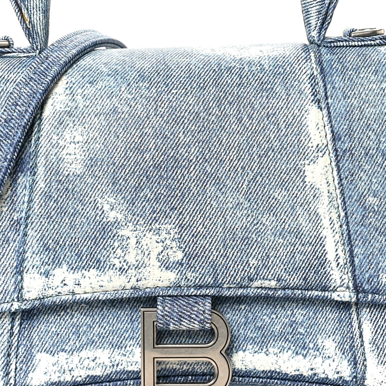 Nappa Denim Printed Small Hourglass Top Handle Bag Denim Blue