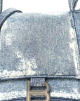 Nappa Denim Printed Small Hourglass Top Handle Bag Denim Blue