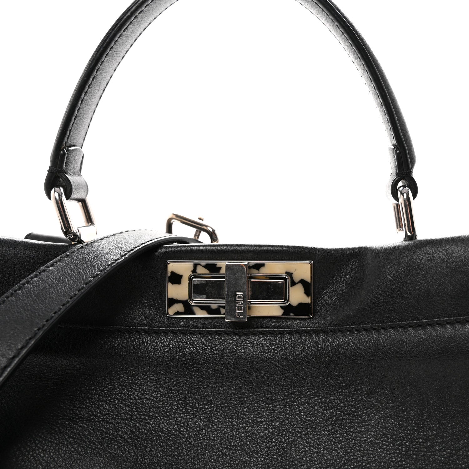 Vitello Dolce Shiny Nappa Plexglass Granite Medium Peekaboo Iconic Satchel Black