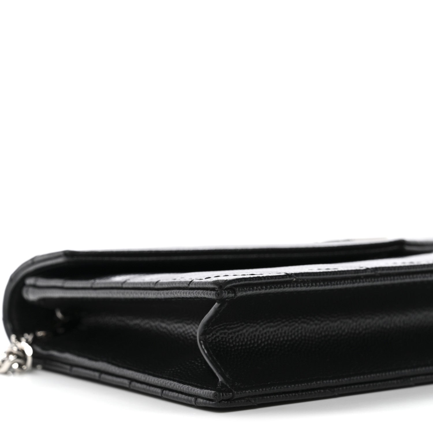 Grain De Poudre Matelasse Chevron Monogram Envelope Chain Wallet Black