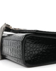 Calfskin Crocodile Embossed Small Classic Monogram Kate Tassel Satchel Black