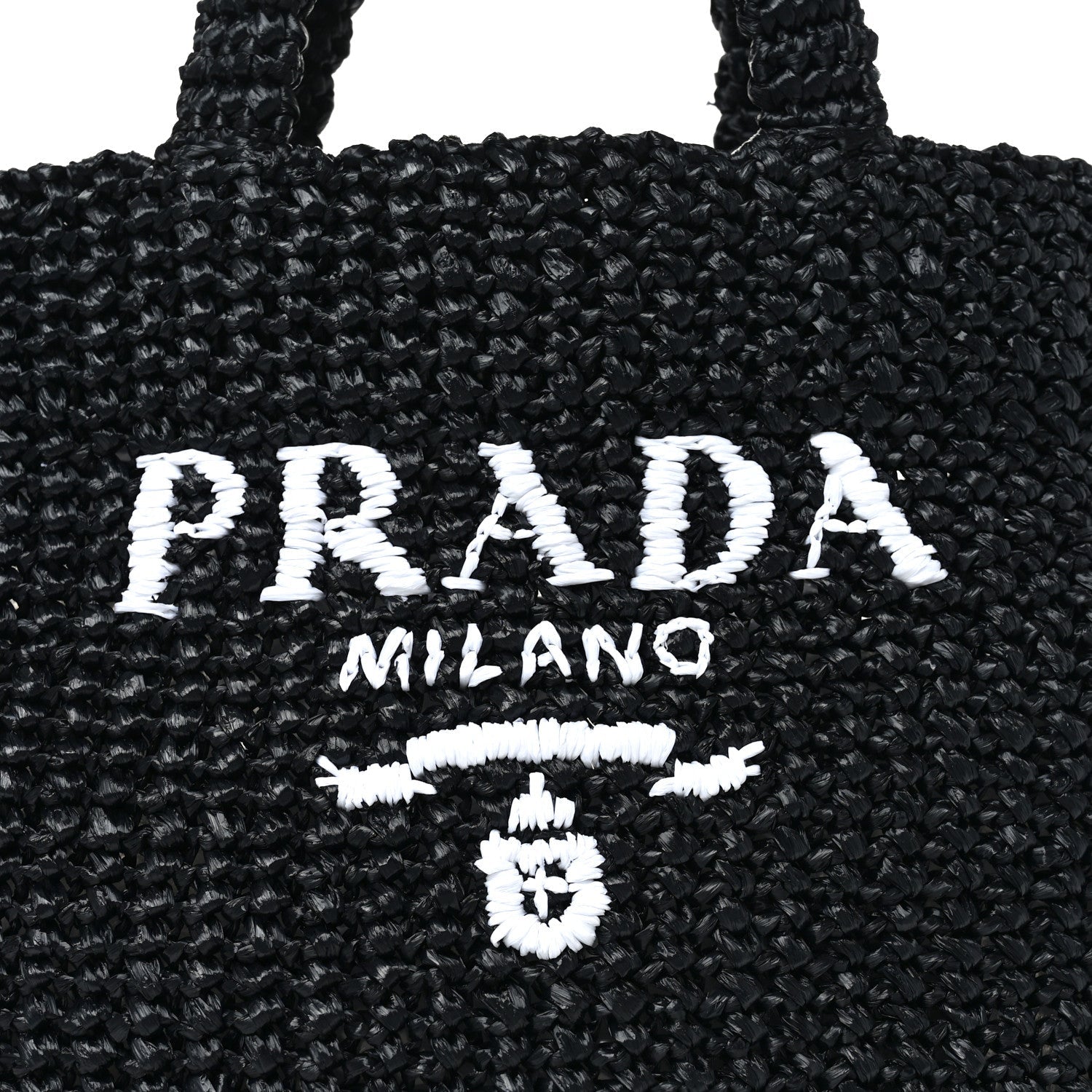 Yarn Raffia Effect Crochet Small Logo Tote Black