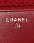 Lambskin Quilted Trendy CC Wallet On Chain WOC Red