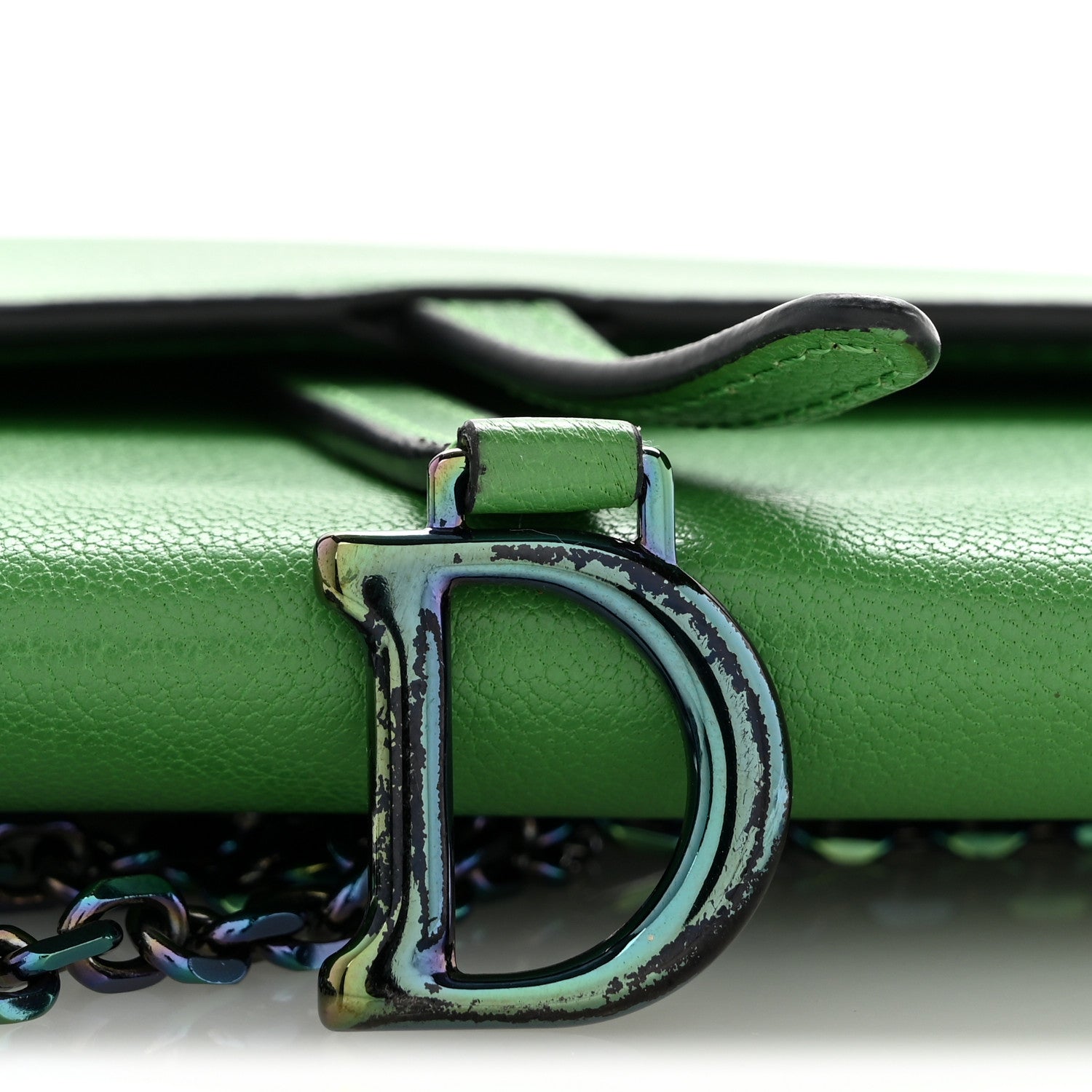 Goatskin Saddle Chain Wallet Pouch Bright Green