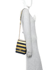 Metallic Lambskin Striped North South Boy Flap Navy Gold