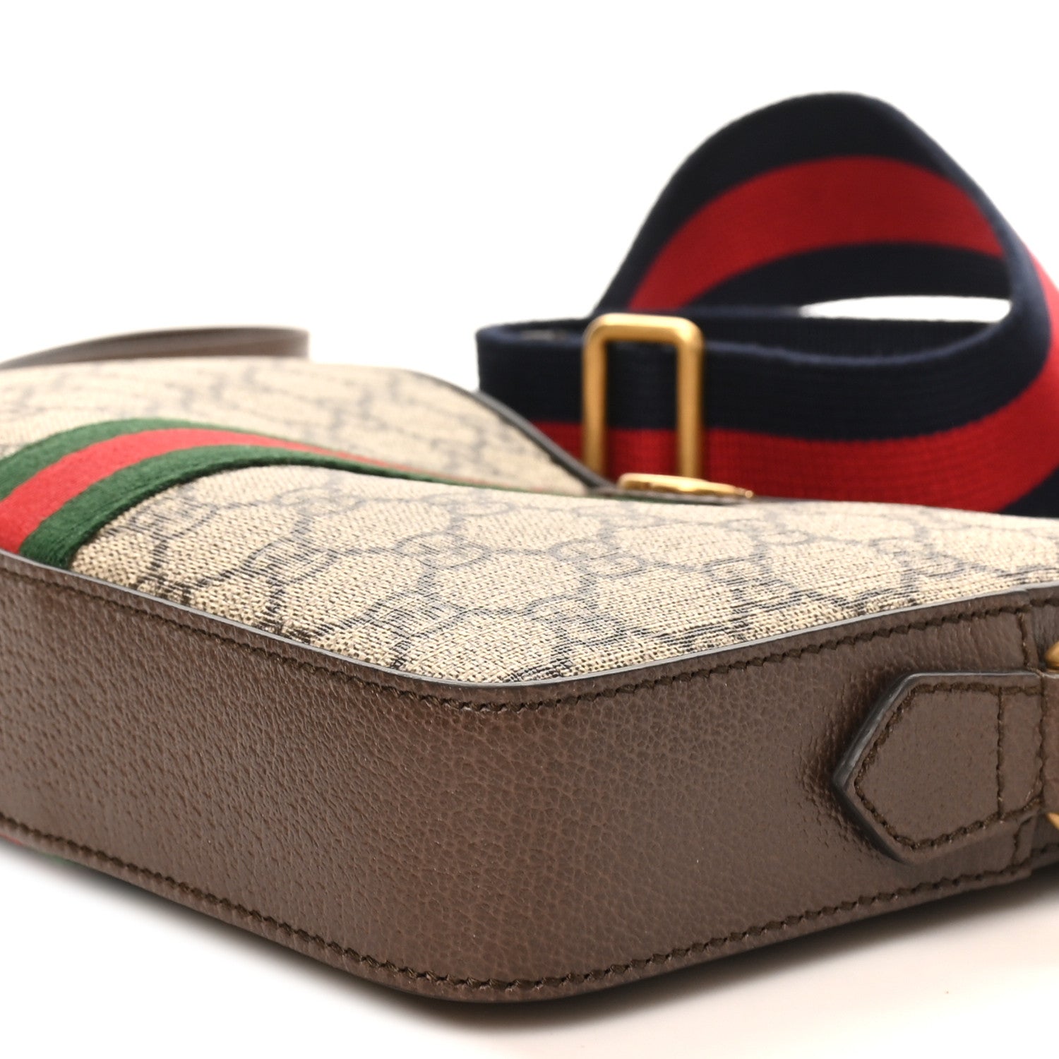 GG Supreme Monogram Textured Dollar Calfskin Web Ophidia Wristlet Shoulder Bag Beige Ebony New Acero