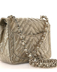 Metallic Crumpled Calfskin Chevron Quilted Mini Square Flap Gold