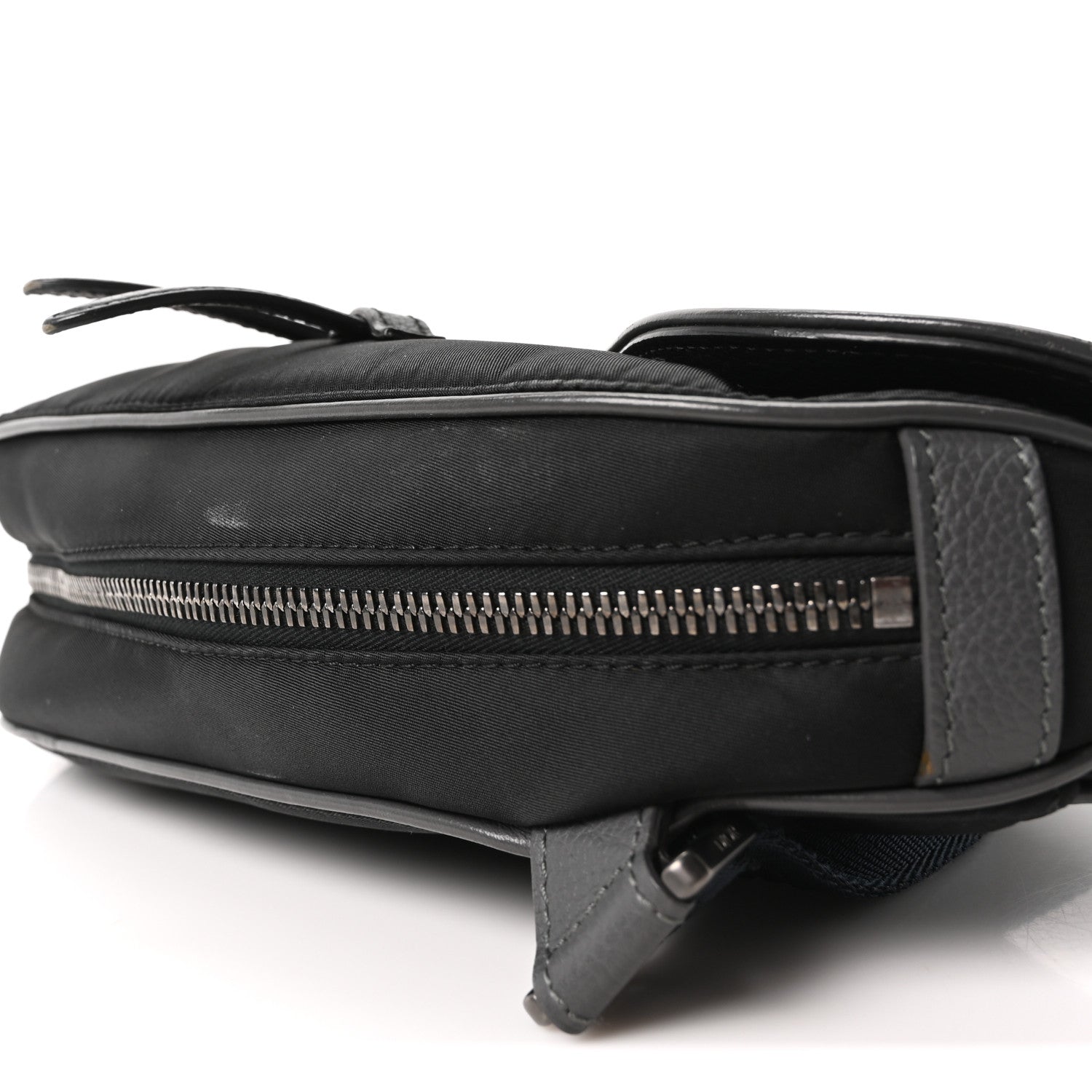 X Sacai Grained Calfskin Technical Fabric Mens Saddle Bag Black