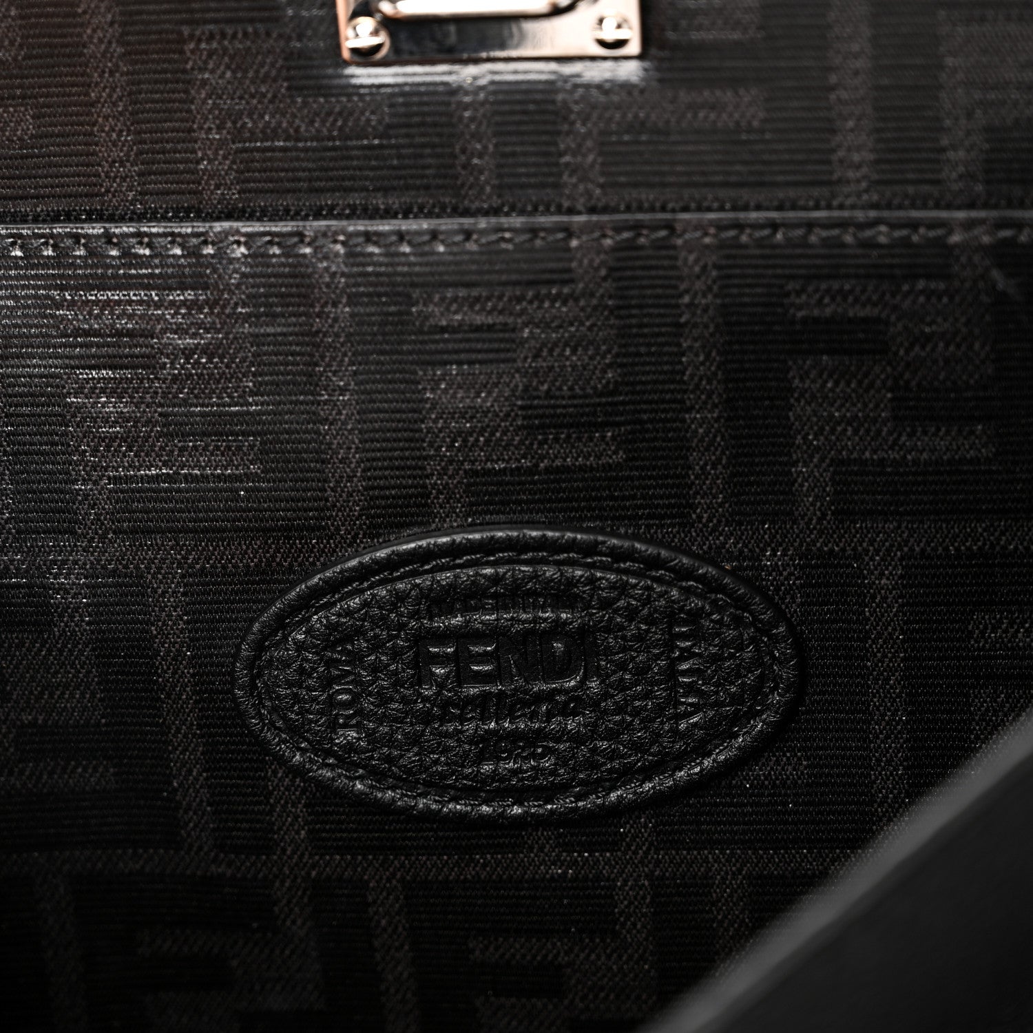 Cuoio Romano Selleria Vitello Grace Glazed Fabric FF 1974 Large Peekaboo Iconic Essential Satchel Black