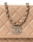 Caviar Quilted Crystal CC Wallet On Chain WOC Beige