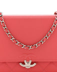 Grained Calfskin Quilted CC Box Wallet On Chain WOC Pink