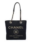 Lurex Canvas Mini Deauville Tote Navy Blue Gold