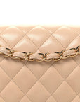 Lambskin Quilted Jumbo Double Flap Beige