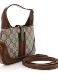 GG Supreme Monogram Azalea Calfskin Web Mini Jackie 1961 Hobo Beige Ebony Brown Sugar