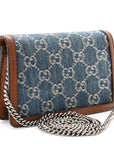 New Denim GG Monogram Dollar Calfskin Enamel Super Mini Dionysus Shoulder Bag Blue Tea Cuir Epilog Electric Blue