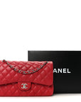 Caviar Quilted Jumbo Double Flap Dark Red