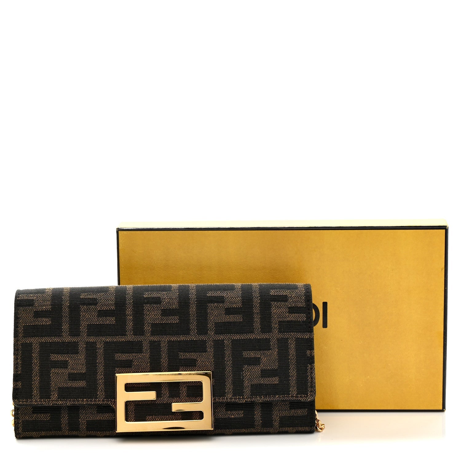 Fabric Jacquard FF 1974 Continental Wallet On Chain Tobacco Moro