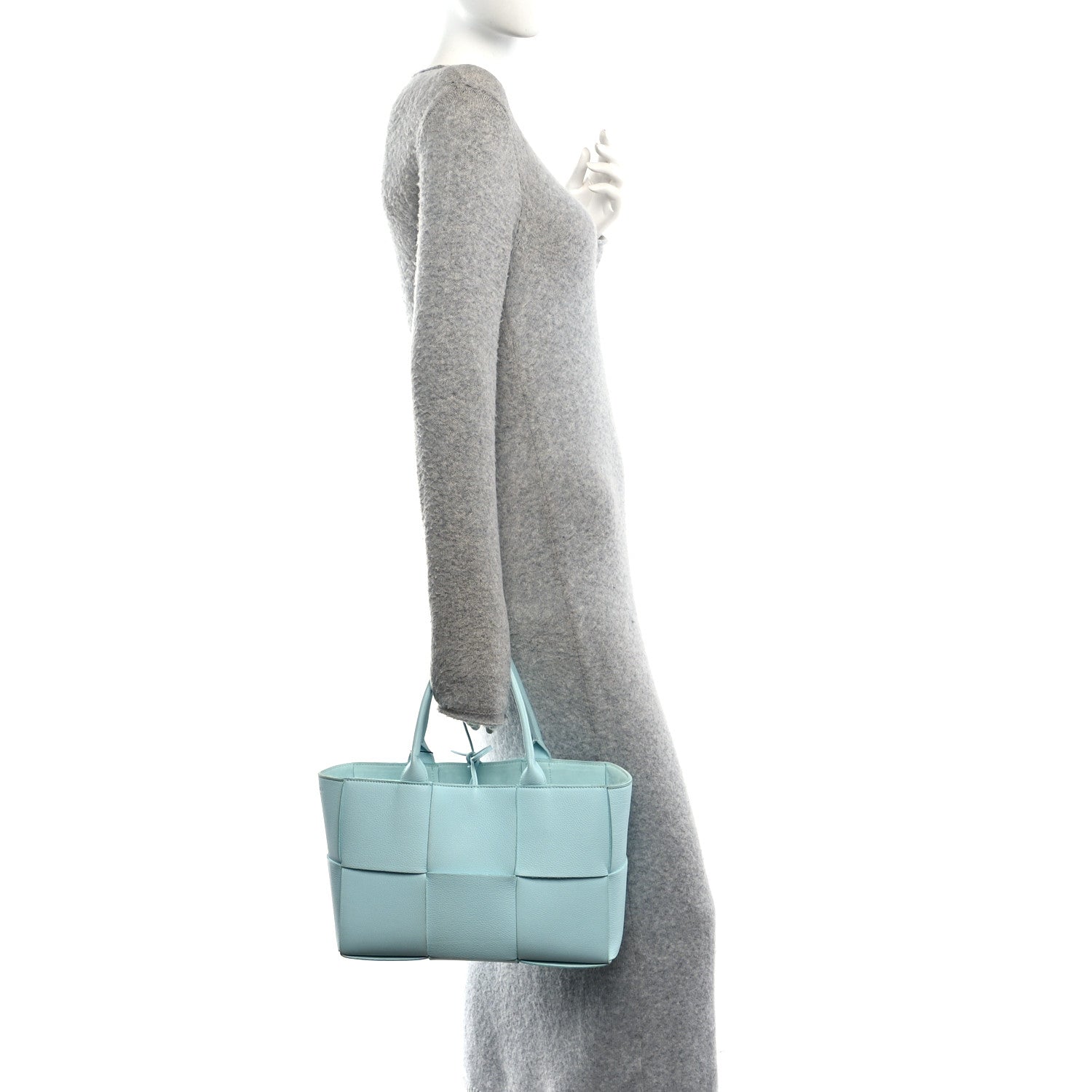 Grained Calfskin Maxi Intrecciato Small Arco Tote Pale Blue