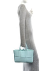 Grained Calfskin Maxi Intrecciato Small Arco Tote Pale Blue