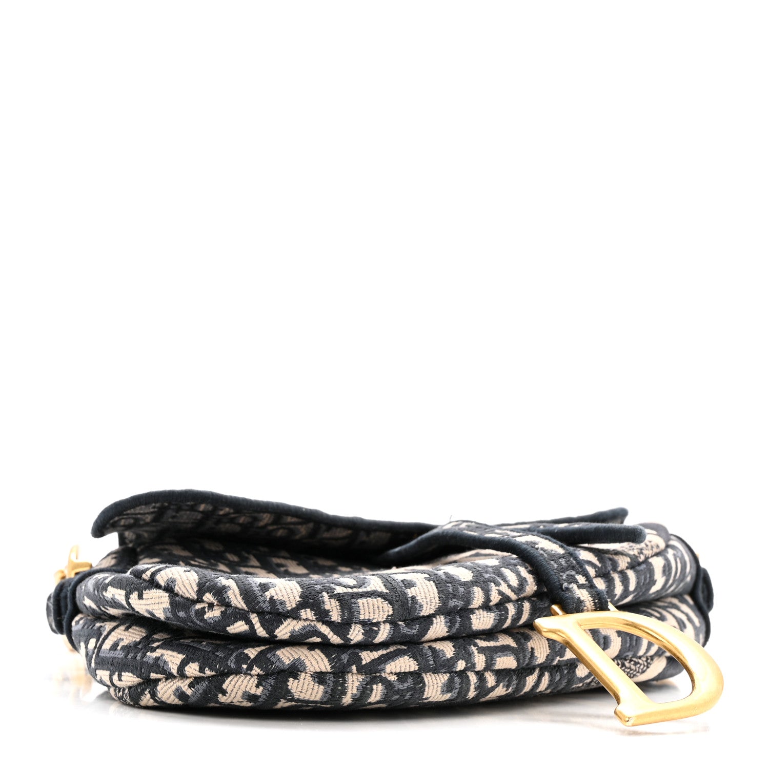Oblique Embroidered Saddle Bag Blue