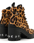 Cavallino Calf Hair Leopard Lace Up Boots 37.5 Miele