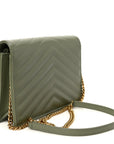 Grain De Poudre Matelasse Chevron Monogram Envelope Chain Wallet Light Sage