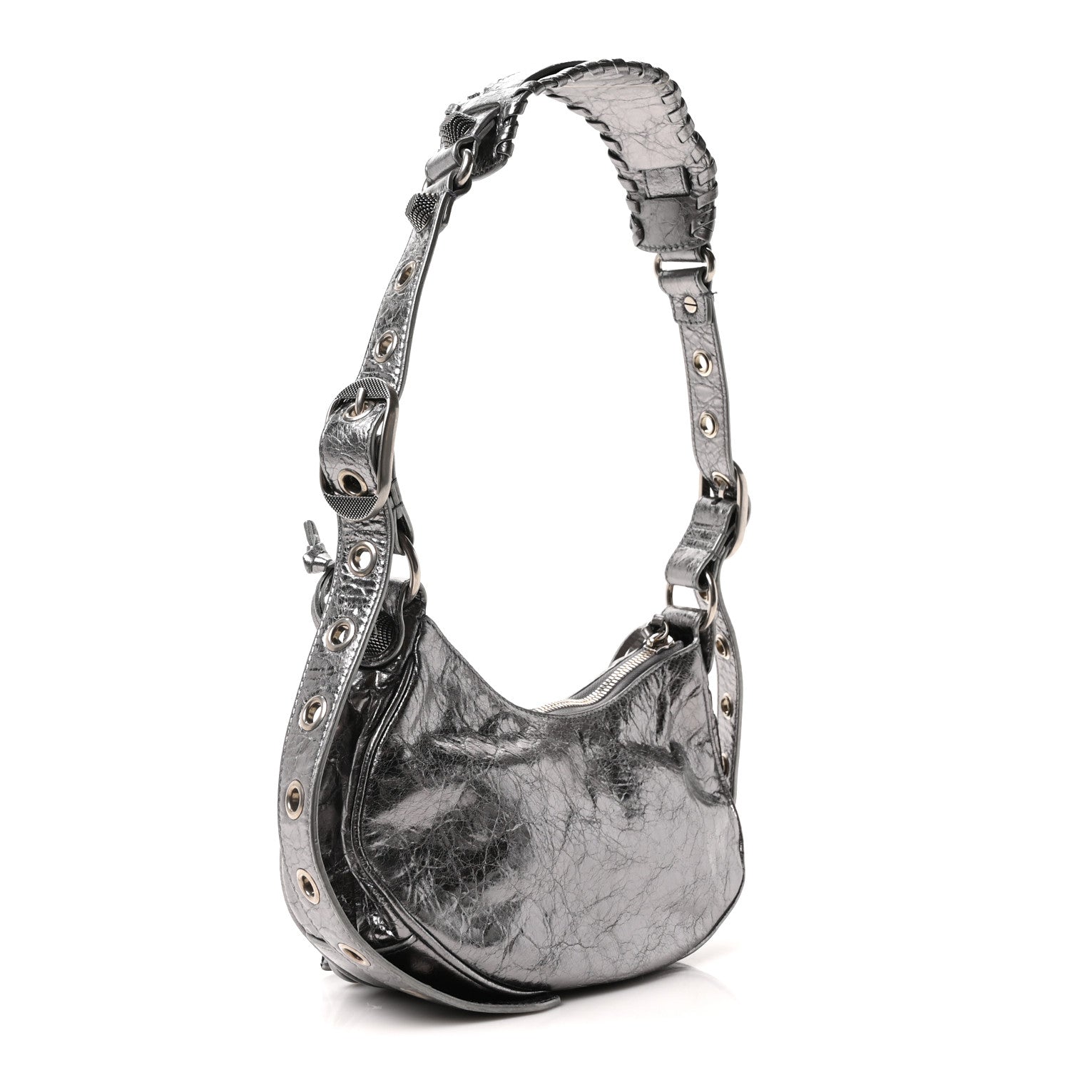 Metallic Agneau Arena Le Cagole Shoulder Bag XS Silver