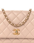 Lambskin Quilted CC Pearl Crush Wallet on Chain WOC Light Pink
