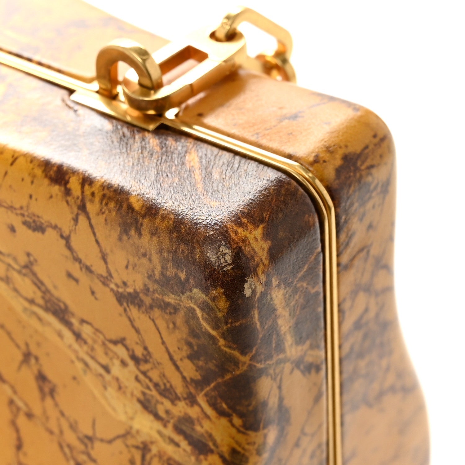 Spazzolato Calfskin Chain Clutch Gold Marble