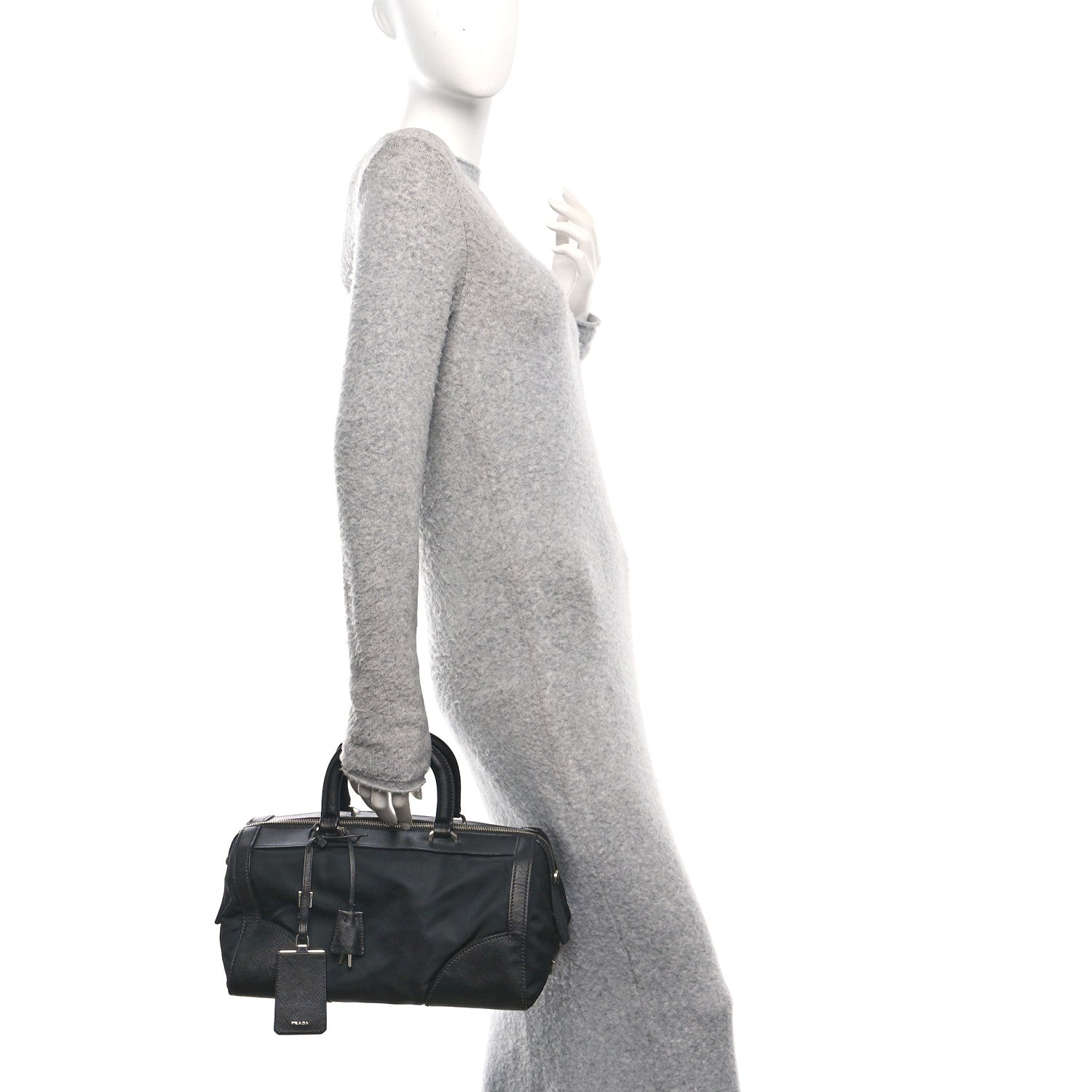 Nylon Saffiano Top Handle Bag Black