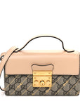 GG Supreme Monogram Calfskin Horsebit Print Mini Padlock Top Handle Shoulder Bag Beige Ebony Light Pink