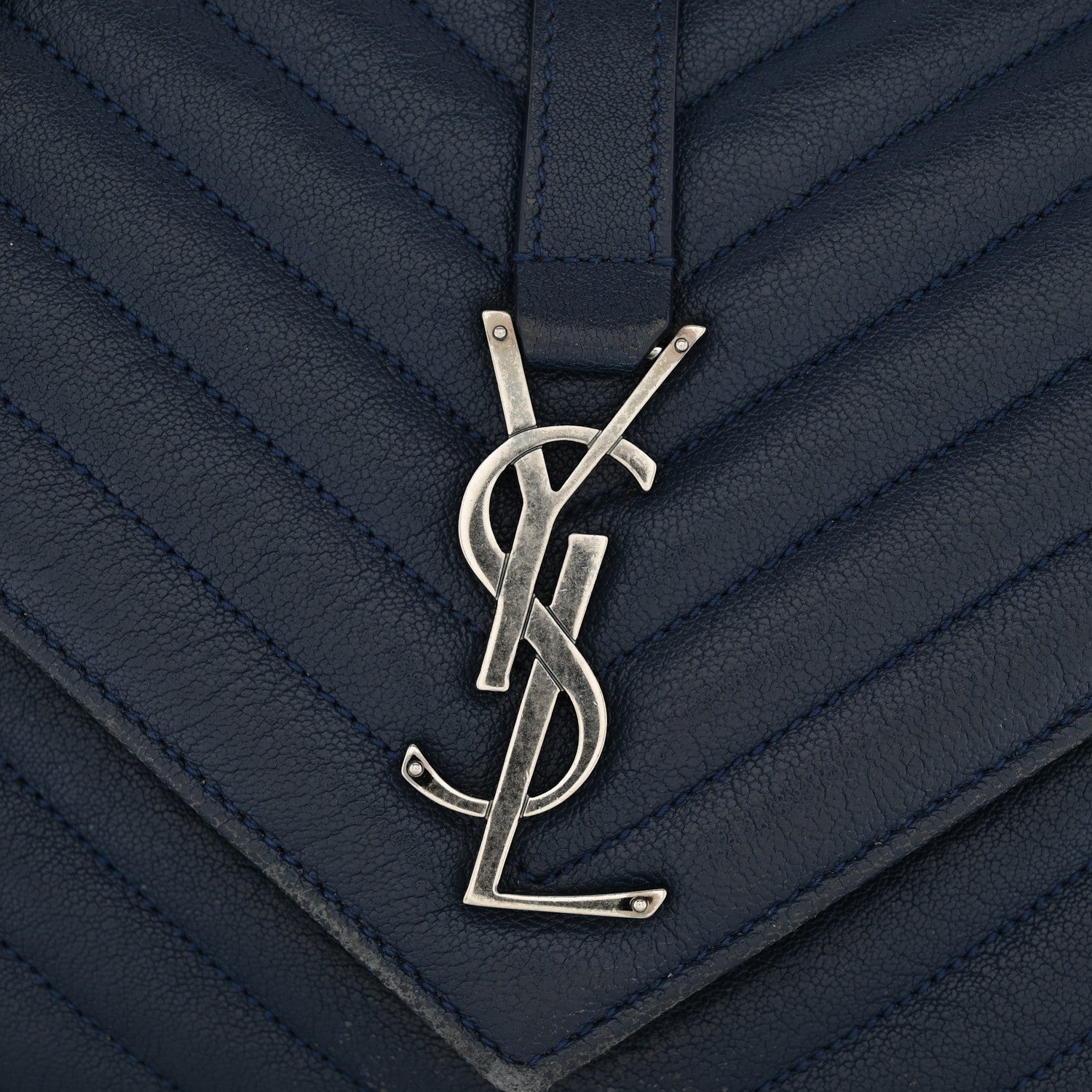 Sheepskin Matelasse Chevron Monogram Medium College Bag Navy